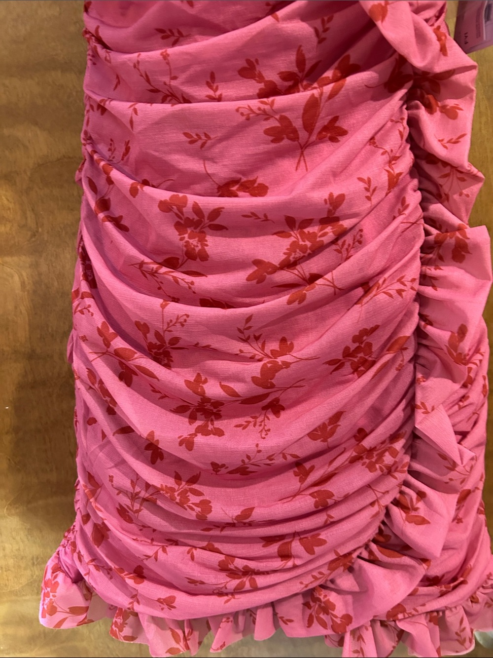 Pink Floral Ruffle Ruched Mini Dress - Homecoming - Picture 6 of 14